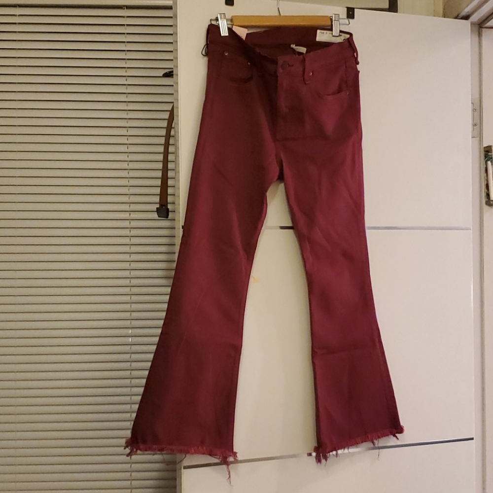 red denim jeans